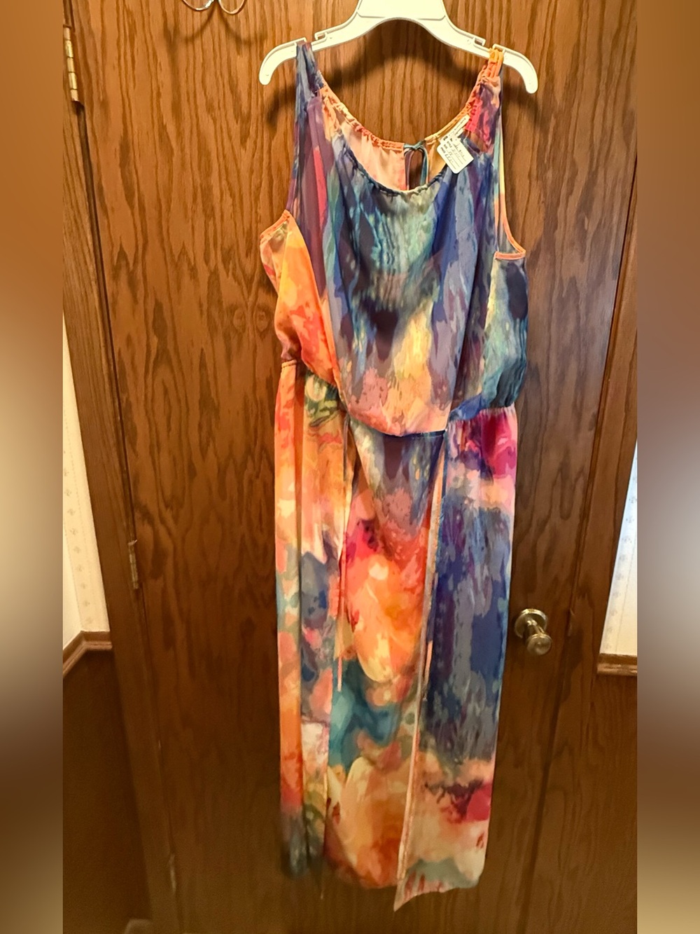 Sleeveless Multi-Color Watercolor Wrap Maxi Dress